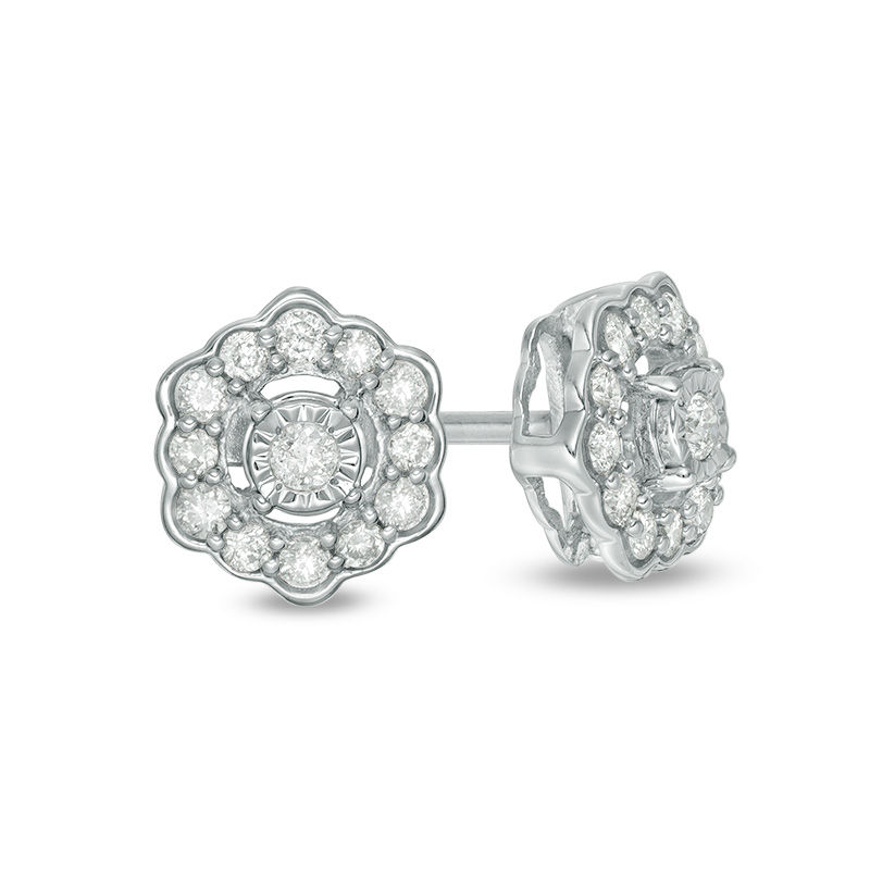 0.33 CT. T.W. Diamond Scallop Frame Stud Earrings in Sterling Silver|Peoples Jewellers