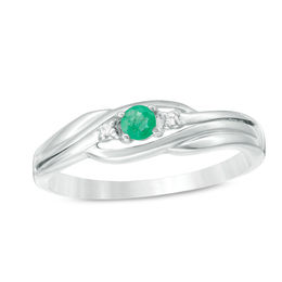 Birthstone and Diamond Accent Split Shank Wave Ring (1 Stone)