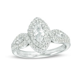 Adrianna Papell 0.95 CT. T.W. Certified Marquise Diamond Three Stone Frame Engagement Ring in 14K White Gold (F/I1)