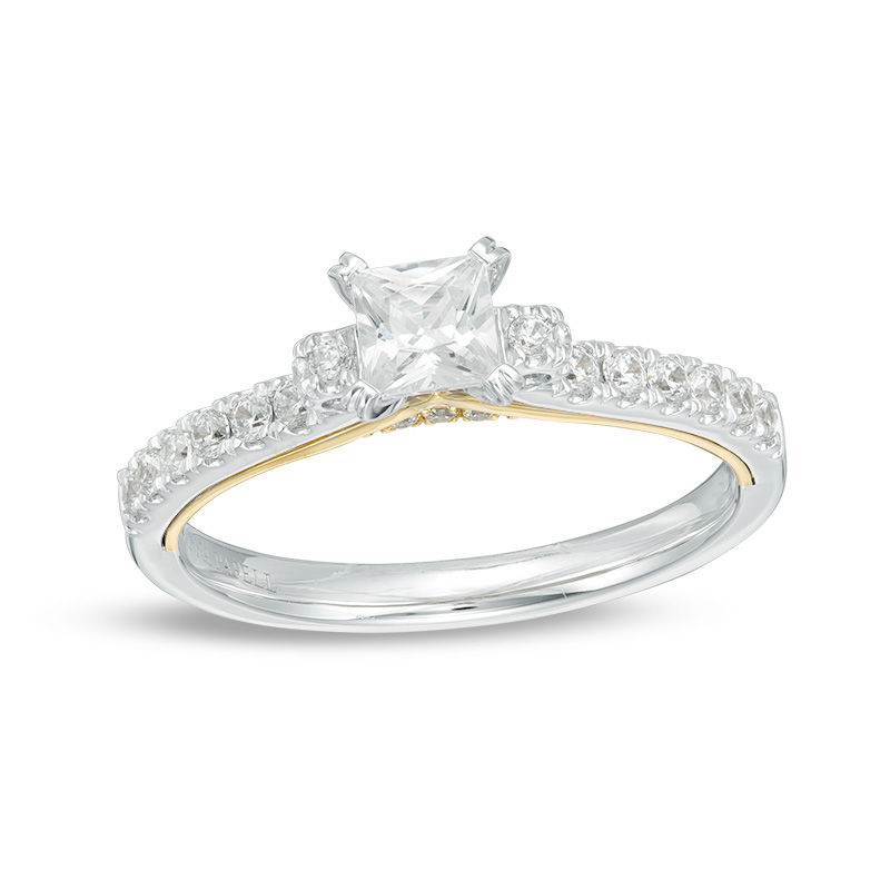 Adrianna Papell 0.70 CT. T.W. Certified Princess-Cut Diamond Ribbon Engagement Ring in 14K Two-Tone Gold (F/I1)