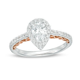 Adrianna Papell 0.82 CT. T.W. Certified Pear-Shaped Diamond Frame Filigree Engagement Ring in 14K Two-Tone Gold (F/I1)