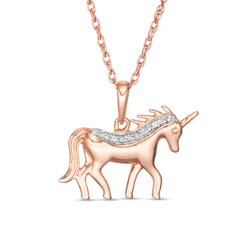 Diamond Accent Unicorn Pendant in 10K Rose Gold