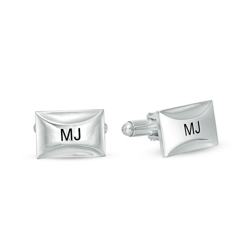 Men's Curved Facet Engravable Rectangle Cuff Links in Sterling Silver (1 Line)