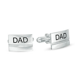 Men's Grooved Engravable Rectangle Cuff Links in Sterling Silver (1 Line)
