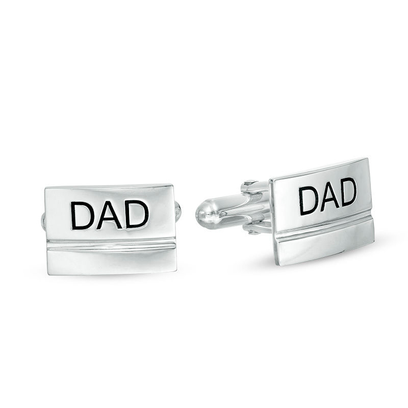 Main Image 1 of Men's Grooved Engravable Rectangle Cuff Links in Sterling Silver (1 Line)