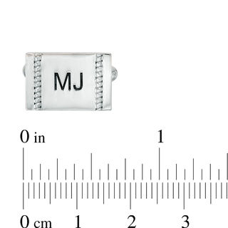 Men's Beaded Double Stripe Engravable Rectangle Cuff Links in Sterling Silver (1 Line)