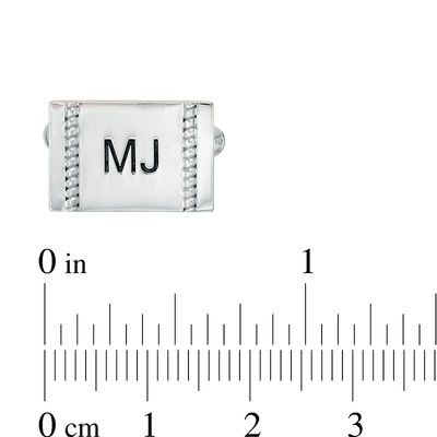 Men's Beaded Double Stripe Engravable Rectangle Cuff Links in Sterling Silver (1 Line)