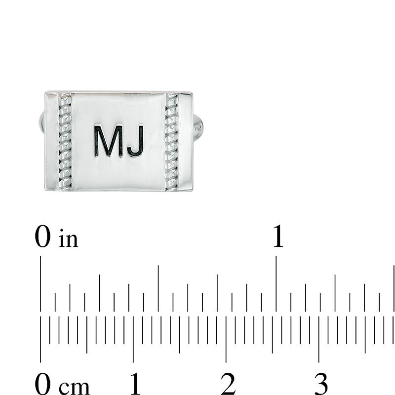 Main Image 2 of Men's Beaded Double Stripe Engravable Rectangle Cuff Links in Sterling Silver (1 Line)