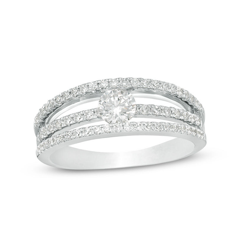 Main Image 1 of 0.75 CT. T.W. Certified Canadian Diamond Orbit Engagement Ring in 14K White Gold (I/I2)