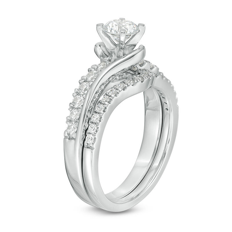 Main Image 2 of 1.20 CT. T.W. Canadian Certified Diamond Bypass Bridal Set in 14K White Gold (I/I2)