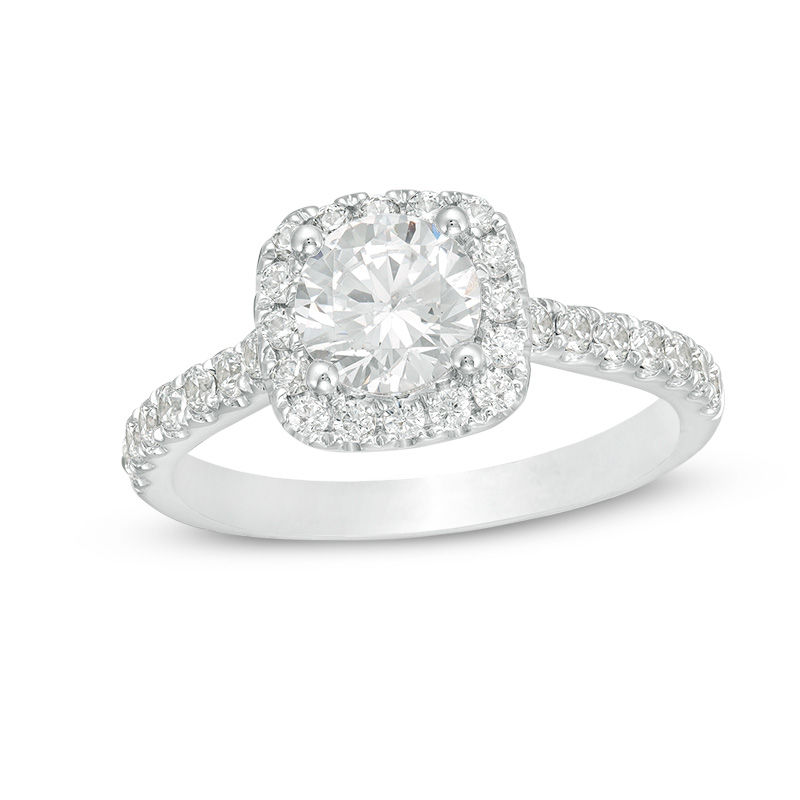 1.58 CT. T.W. Certified Canadian Diamond Cushion Frame Engagement Ring in 14K White Gold (I/I1)|Peoples Jewellers