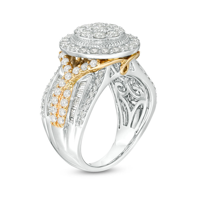 Main Image 2 of 2.00 CT. T.W. Diamond Double Frame Crossover Multi-Row Vintage-Style Engagement Ring in 14K Two-Tone Gold