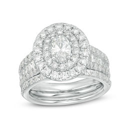 2.50 CT. T.W. Certified Canadian Oval Diamond Frame Multi-Row Bridal Set in 14K White Gold (I/SI2)
