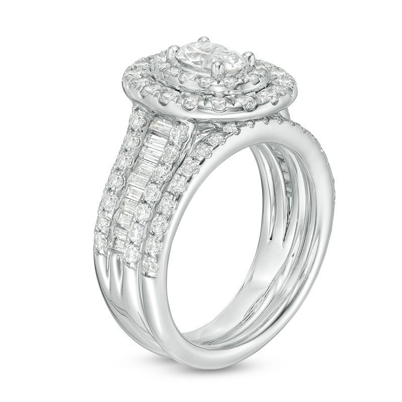 2.50 CT. T.W. Certified Canadian Oval Diamond Frame Multi-Row Bridal Set in 14K White Gold (I/SI2)