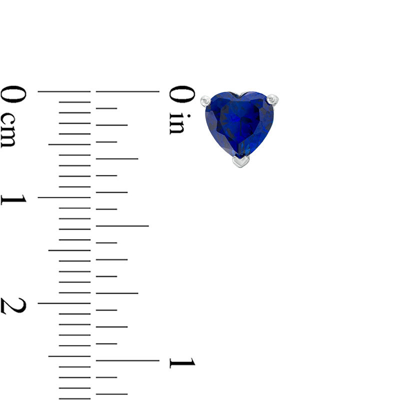 Main Image 2 of 6.0mm Heart-Shaped Lab-Created Blue Sapphire Solitaire with Scroll Side Accents Stud Earrings in Sterling Silver