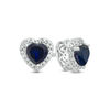 Thumbnail Image 1 of 5.0mm Heart-Shaped Lab-Created Blue Sapphire and Diamond Accent Bead Frame Stud Earrings in Sterling Silver