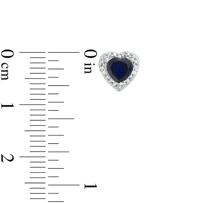Main Image 2 of 5.0mm Heart-Shaped Lab-Created Blue Sapphire and Diamond Accent Bead Frame Stud Earrings in Sterling Silver