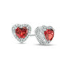 Thumbnail Image 1 of 5.0mm Heart-Shaped Garnet and Diamond Accent Bead Frame Stud Earrings in Sterling Silver
