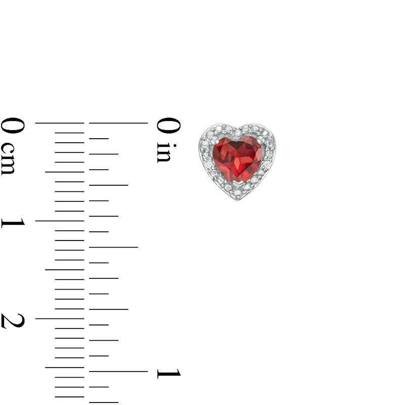 Main Image 3 of 5.0mm Heart-Shaped Garnet and Diamond Accent Bead Frame Stud Earrings in Sterling Silver
