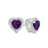 Thumbnail Image 1 of 5.0mm Heart-Shaped Amethyst and Diamond Accent Bead Frame Stud Earrings in Sterling Silver