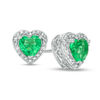 Thumbnail Image 1 of 5.0mm Heart-Shaped Lab-Created Emerald and Diamond Accent Bead Frame Stud Earrings in Sterling Silver
