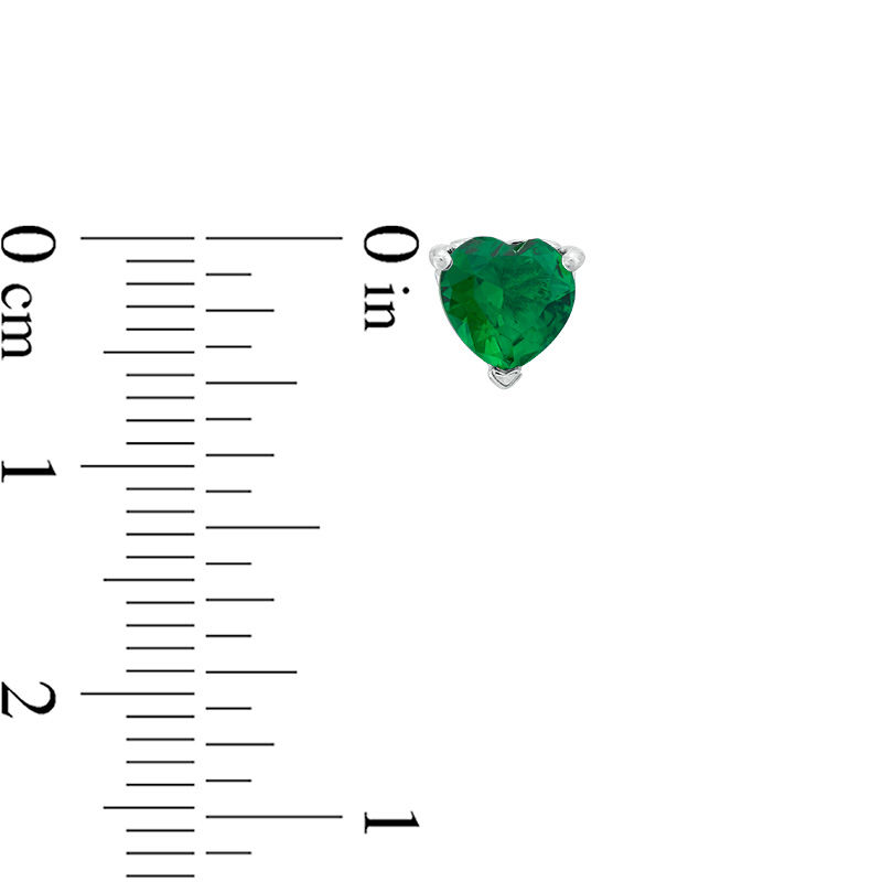 Main Image 2 of 6.0mm Heart-Shaped Lab-Created Emerald Solitaire with Scroll Side Accents Stud Earrings in Sterling Silver