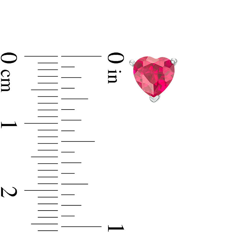 Main Image 3 of 6.0mm Heart-Shaped Lab-Created Ruby Solitaire with Scroll Side Accents Stud Earrings in Sterling Silver