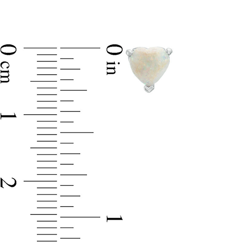 Main Image 2 of 6.0mm Heart-Shaped Lab-Created Opal Solitaire with Scroll Side Accents Stud Earrings in Sterling Silver