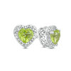Thumbnail Image 1 of 5.0mm Heart-Shaped Peridot and Diamond Accent Bead Frame Stud Earrings in Sterling Silver