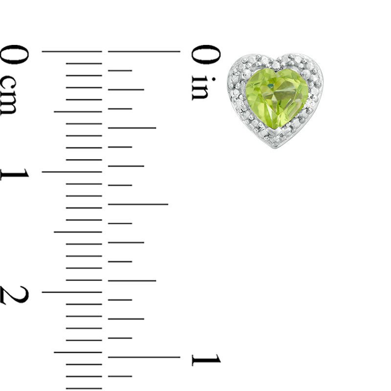 5.0mm Heart-Shaped Peridot and Diamond Accent Bead Frame Stud Earrings in Sterling Silver