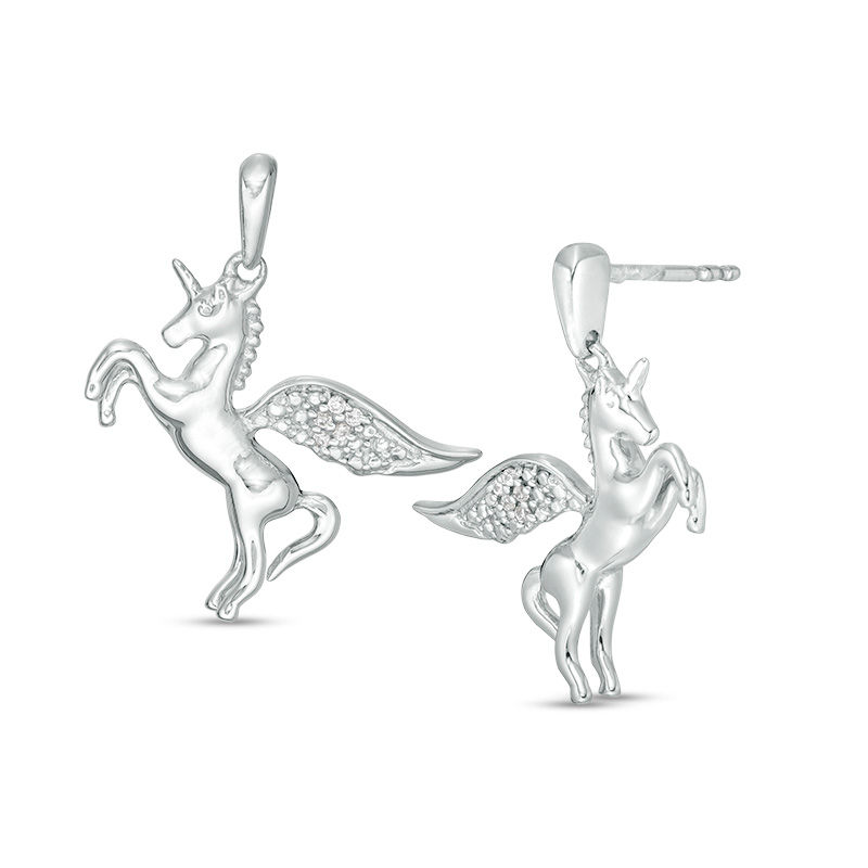 Diamond Accent Winged Unicorn Drop Earrings in Sterling Silver|Peoples Jewellers