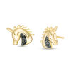 Thumbnail Image 1 of 0.066 CT. T.W. Black Diamond Profile Unicorn Head Earrings in Sterling Silver with 14K Gold Plate