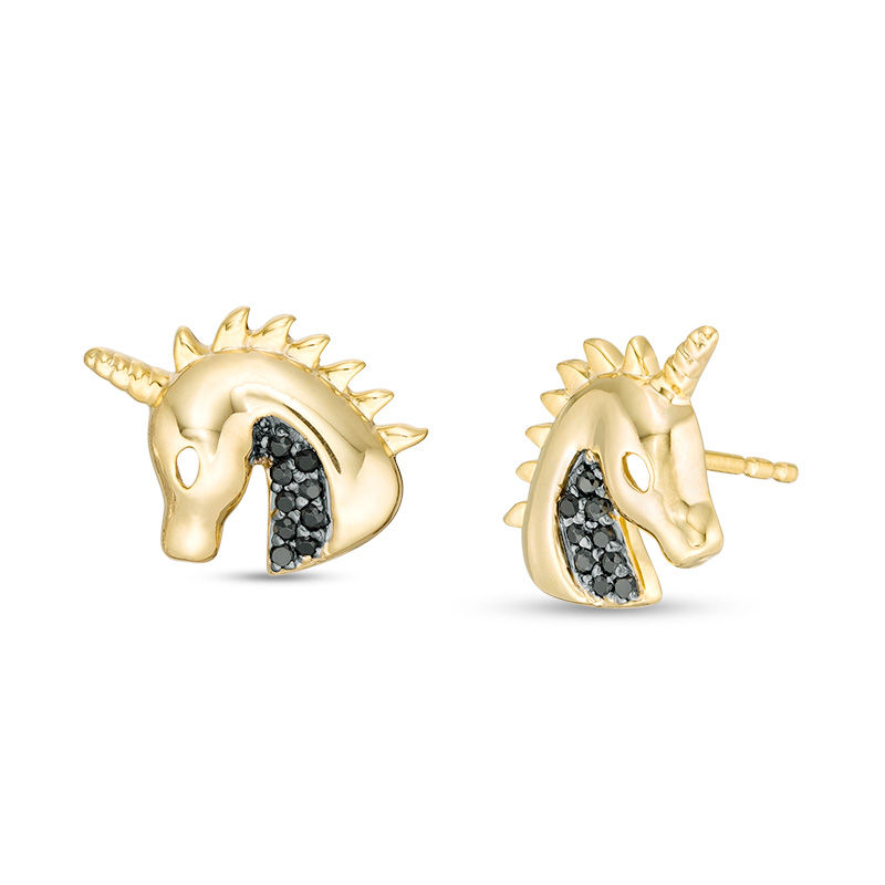 0.066 CT. T.W. Black Diamond Profile Unicorn Head Earrings in Sterling Silver with 14K Gold Plate|Peoples Jewellers