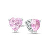 Thumbnail Image 1 of 6.0mm Heart-Shaped Lab-Created Pink Sapphire Solitaire with Scroll Side Accents Stud Earrings in Sterling Silver