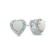 Thumbnail Image 0 of 5.0mm Heart-Shaped Lab-Created Opal and Diamond Accent Bead Frame Stud Earrings in Sterling Silver