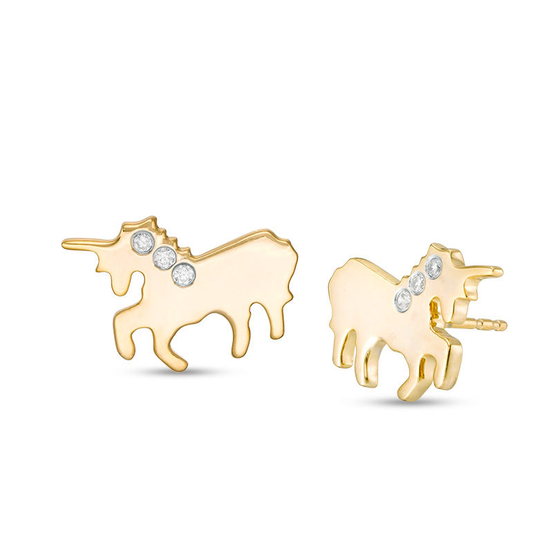 0.04 CT. T.W. Diamond Three Stone Unicorn Stud Earrings in Sterling Silver with 14K Gold Plate