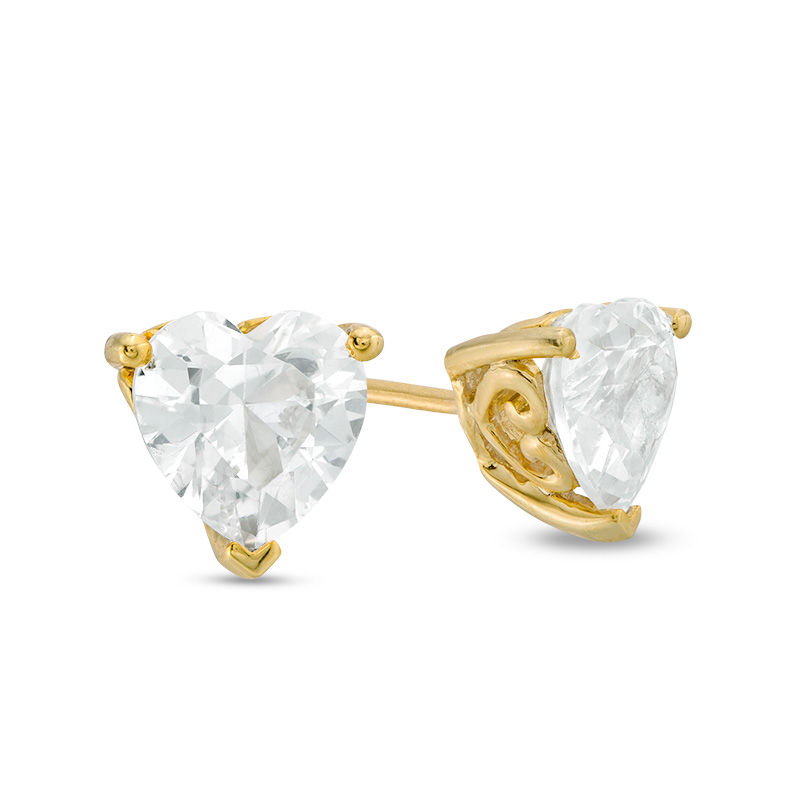 6.0mm Heart-Shaped Lab-Created White Sapphire Solitaire Stud Earrings in Sterling Silver with 14K Gold Plate