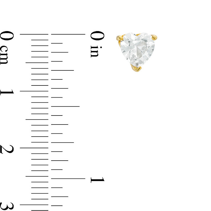 Main Image 2 of 6.0mm Heart-Shaped Lab-Created White Sapphire Solitaire Stud Earrings in Sterling Silver with 14K Gold Plate