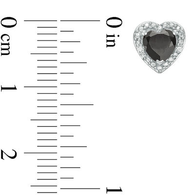 5.0mm Heart-Shaped Onyx and Diamond Accent Bead Frame Stud Earrings in Sterling Silver