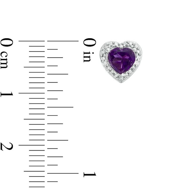 5.0mm Heart-Shaped Amethyst and Diamond Accent Bead Frame Stud Earrings in Sterling Silver