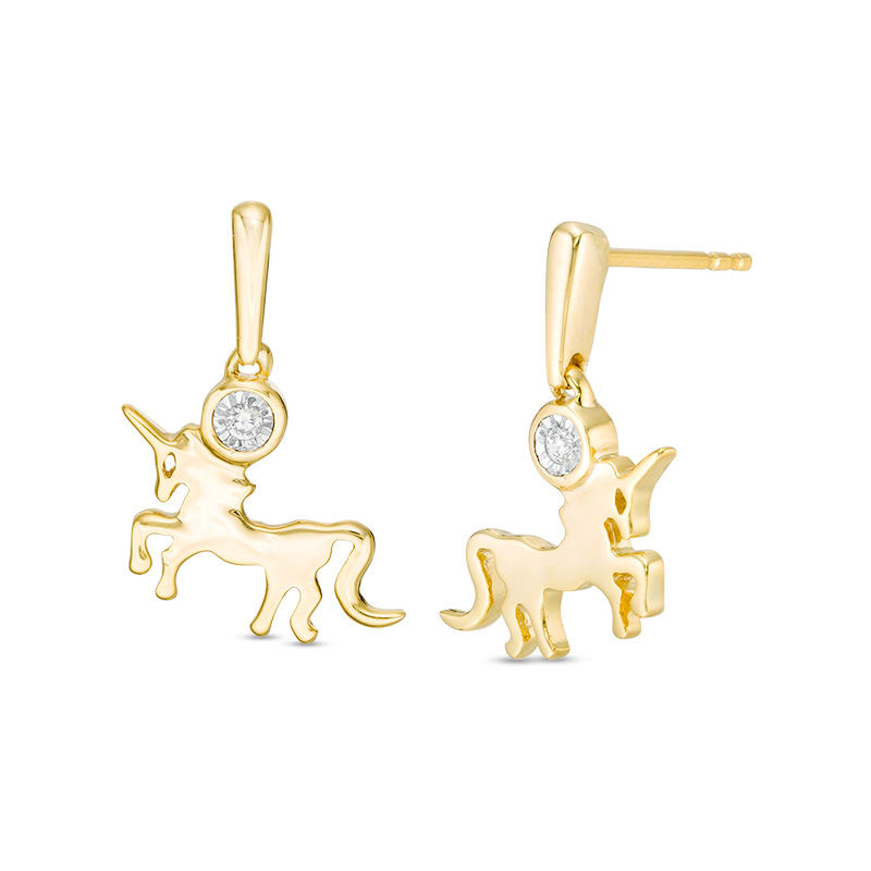 Diamond Accent Solitaire Unicorn Drop Earrings in Sterling Silver with 14K Gold Plate|Peoples Jewellers