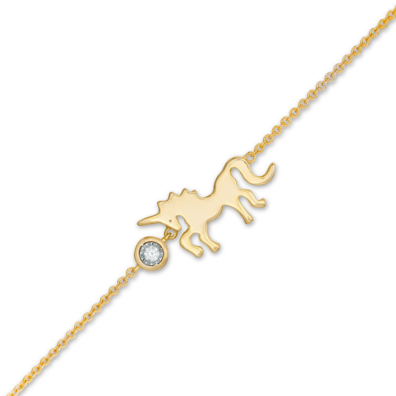 Diamond Accent Unicorn Bracelet in Sterling Silver with 14K Gold