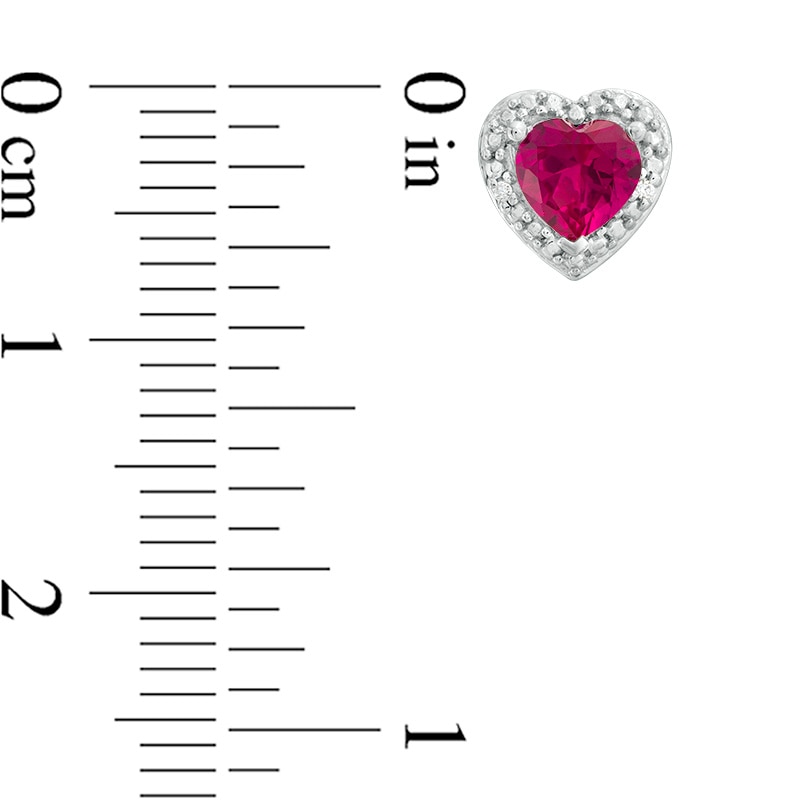5.0mm Heart-Shaped Lab-Created Ruby and Diamond Accent Bead Frame Stud Earrings in Sterling Silver
