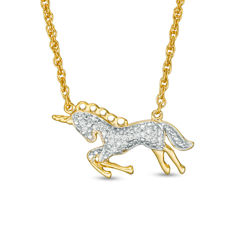 0.066 CT. T.W. Diamond Bowing Unicorn Necklace in Sterling Silver and 14K Gold Plate|Peoples Jewellers