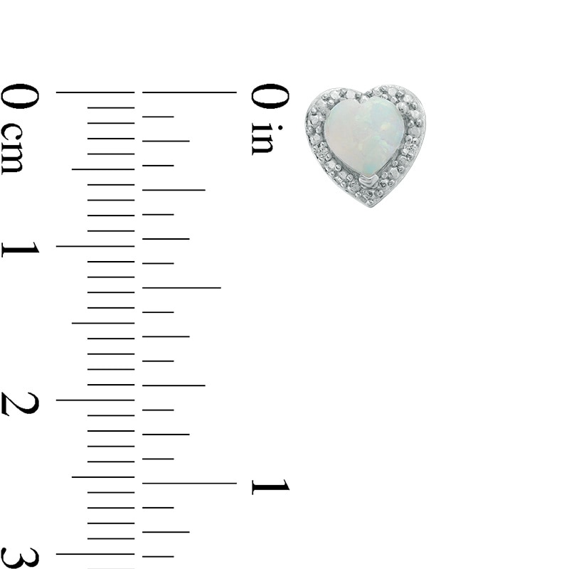 5.0mm Heart-Shaped Lab-Created Opal and Diamond Accent Bead Frame Stud Earrings in Sterling Silver