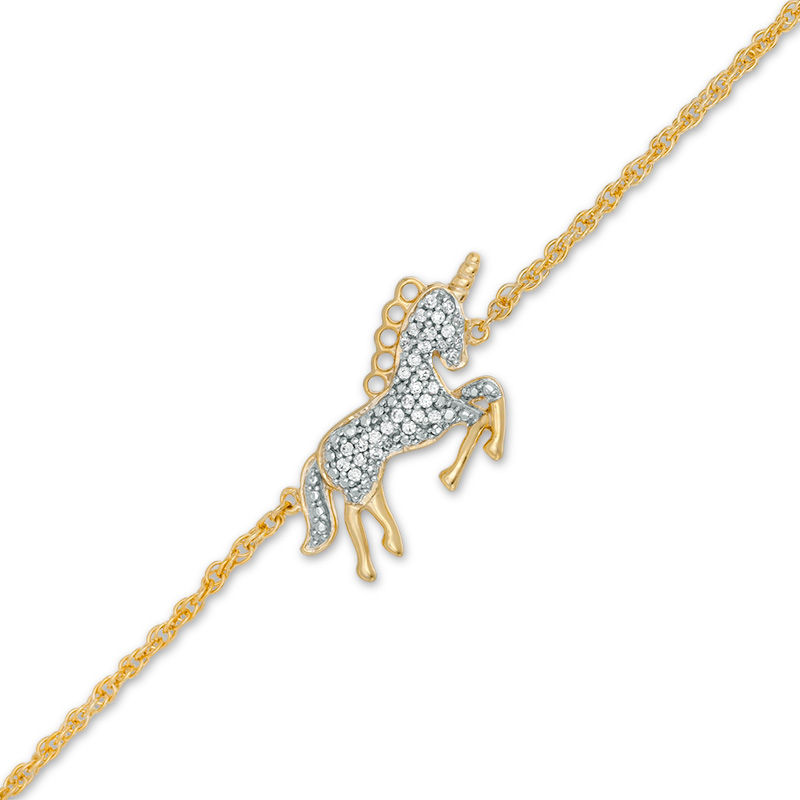 0.11 CT. T.W. Diamond Running Unicorn Bracelet in Sterling Silver with 14K Gold Plate - 7.5"|Peoples Jewellers