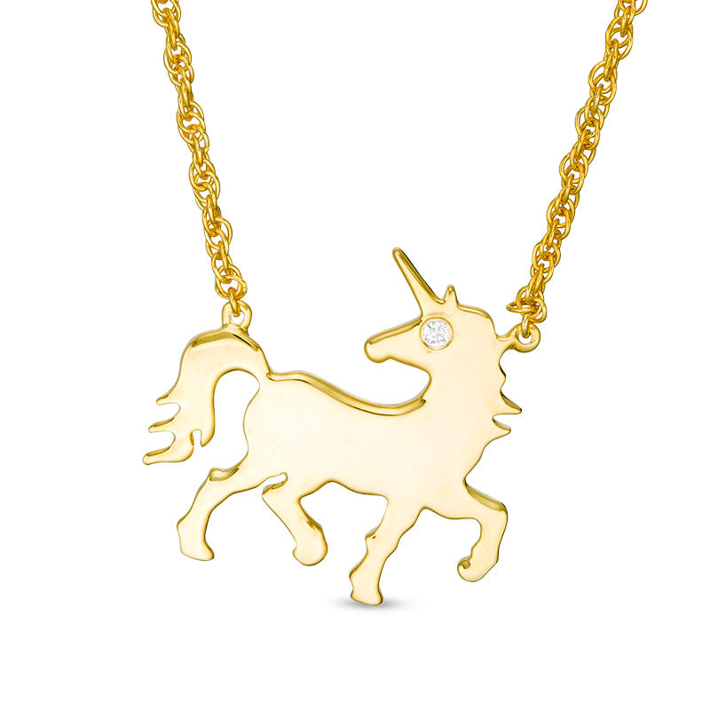 Diamond Accent Solitaire Prancing Unicorn Necklace in Sterling Silver with 14K Gold Plate|Peoples Jewellers
