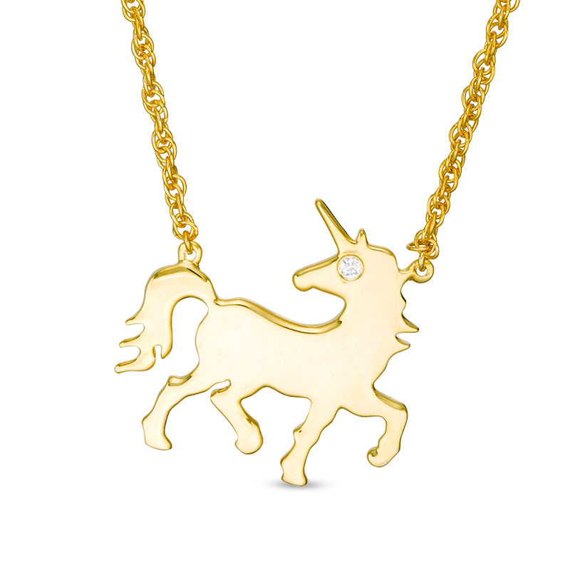 Diamond Accent Solitaire Prancing Unicorn Necklace in Sterling Silver with 14K Gold Plate