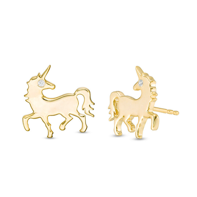 Diamond Accent Solitaire Prancing Unicorn Stud Earrings in Sterling Silver with 14K Gold Plate|Peoples Jewellers