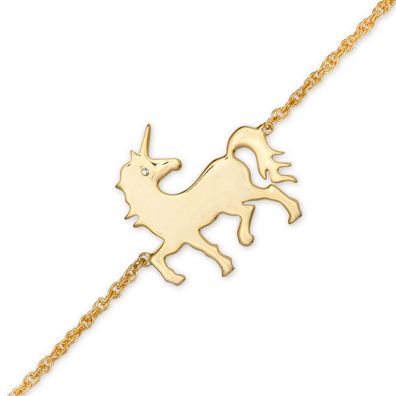 Diamond Accent Unicorn Bracelet in Sterling Silver with 14K Gold Plate -7.5